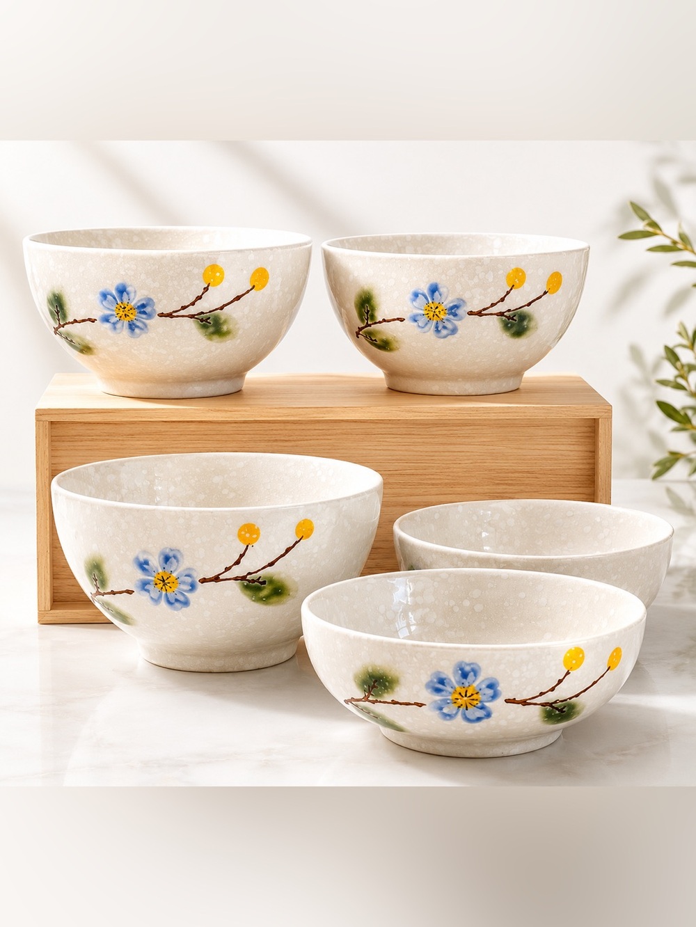 Japan ceramic rice bowl 4 plum blossom Mid Century Luxury Pottery Designer signe